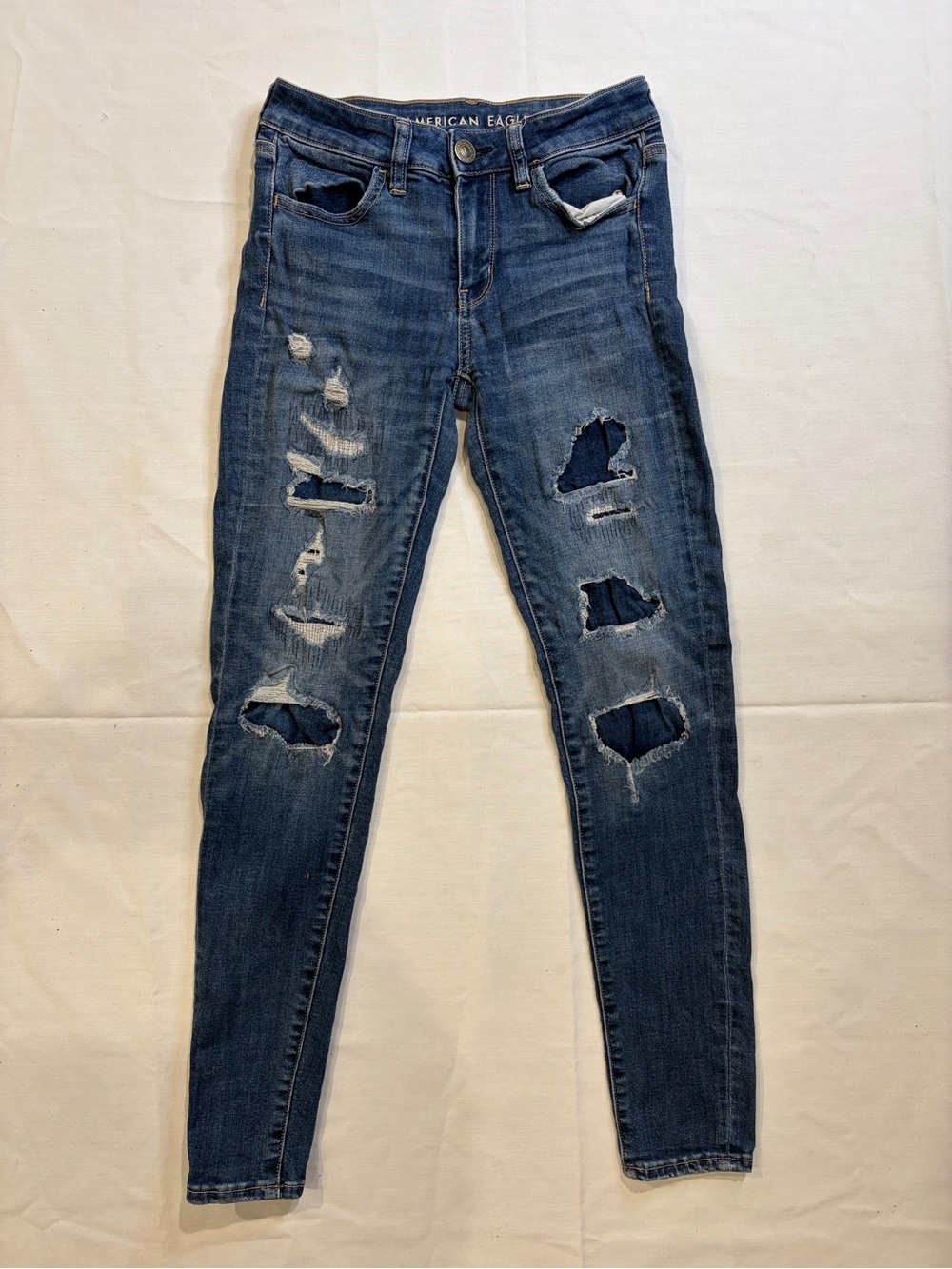 American Age Women's Ripped Skinny Jeans - Dark Blue